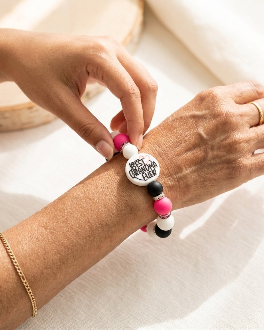 Best Grandma Ever Charmlet being placed on a wrist